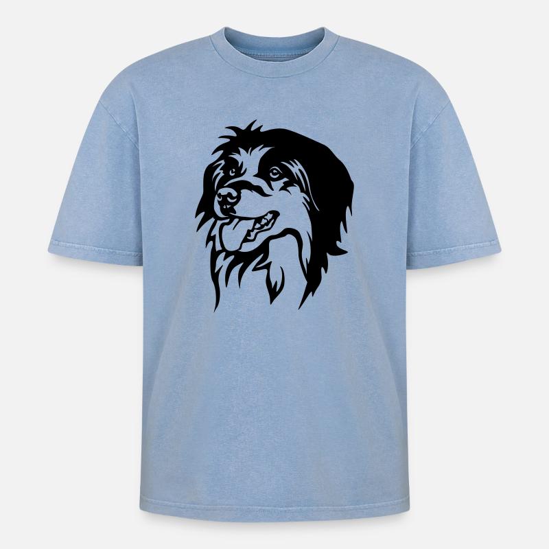 Berger des Pyrénées Kopf - Oversized Unisex Premium Acid-Washed T-Shirt - Blau Acid Wash