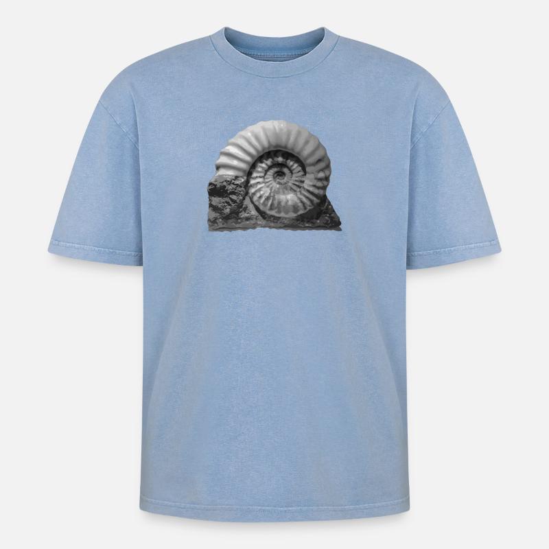 Ammonit - Oversized Unisex Premium Acid-Washed T-Shirt - Blau Acid Wash