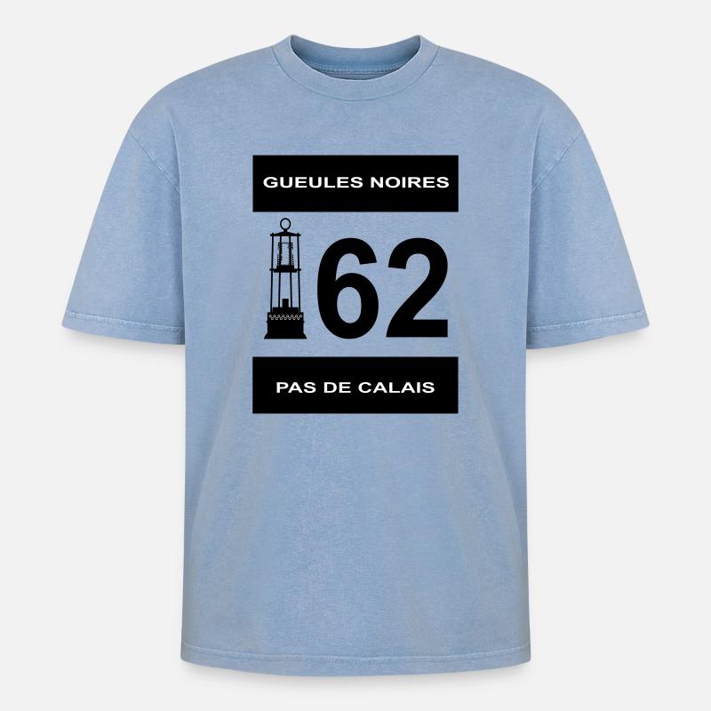 62 Pas de Calais - Oversized Unisex Premium Acid-Washed T-Shirt - Blau Acid Wash