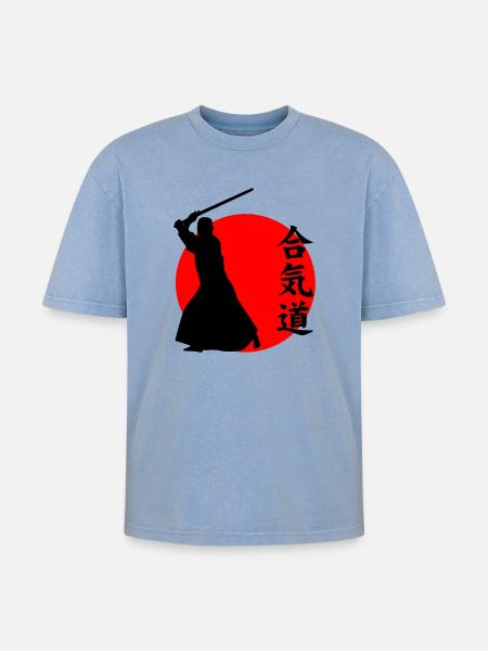 Aïkido - T-shirt Premium unisexe oversize acid-washed - bleu délavé acide