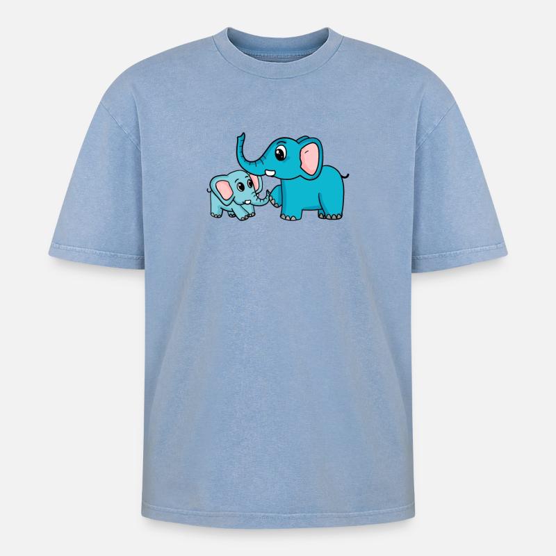 Eléphant avec bébé éléphant - T-shirt Premium unisexe oversize acid-washed - bleu délavé acide