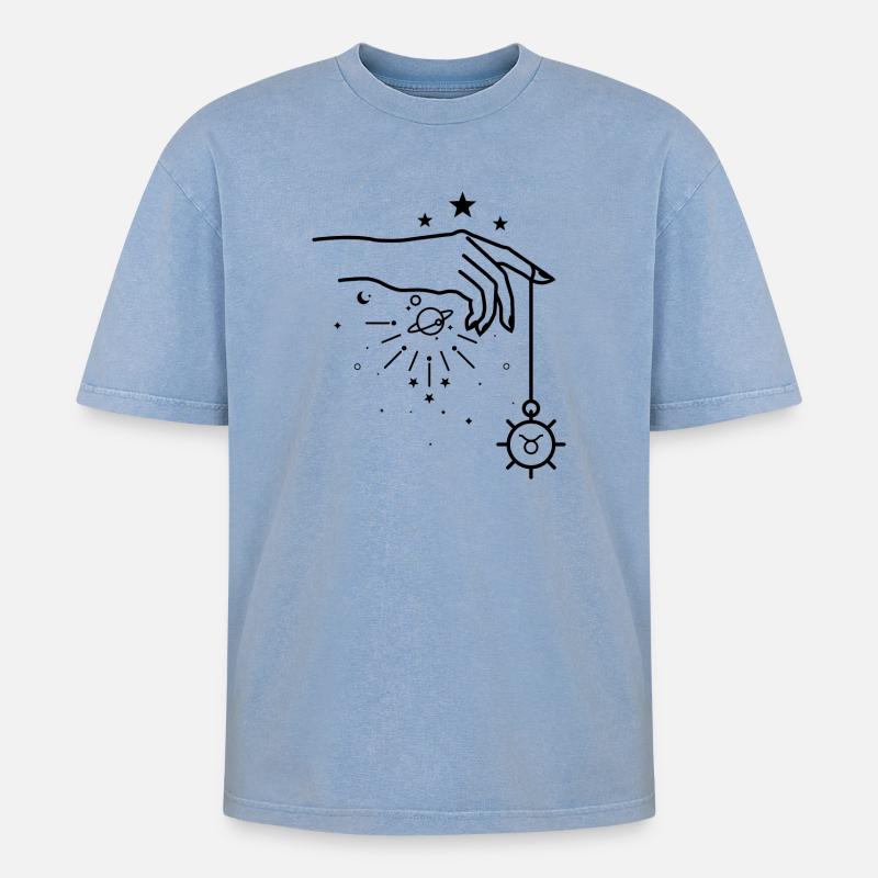 Stierkreis-Astrologie - Oversized Unisex Premium Acid-Washed T-Shirt - Blau Acid Wash