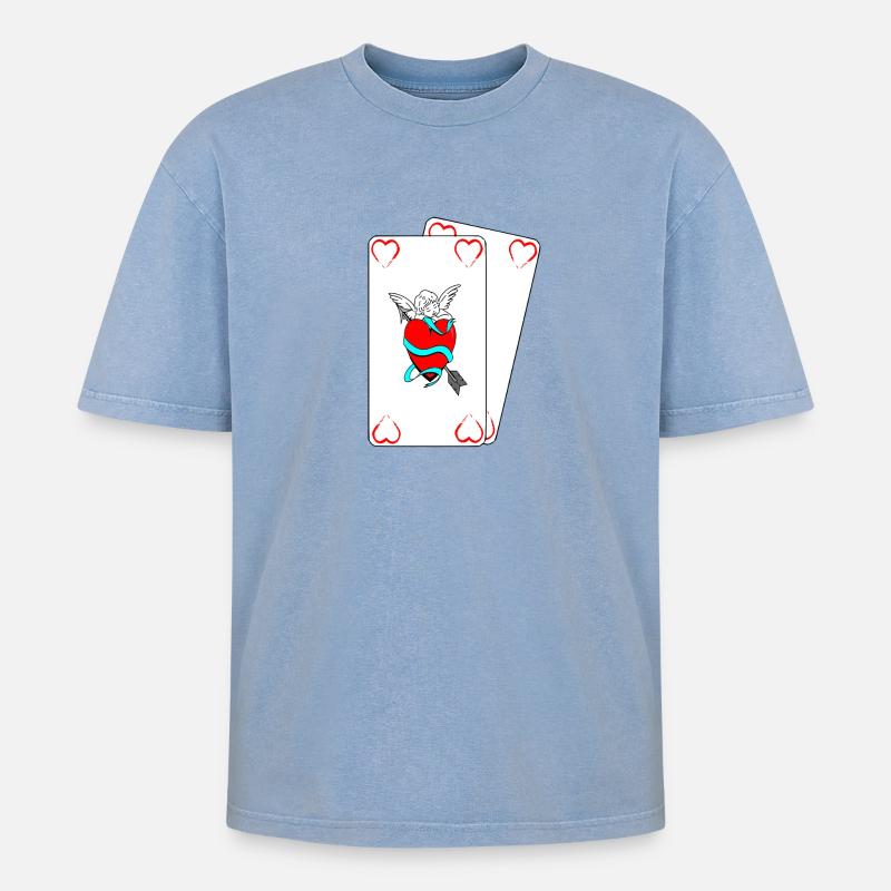 Amor-Karten - Oversized Unisex Premium Acid-Washed T-Shirt - Blau Acid Wash