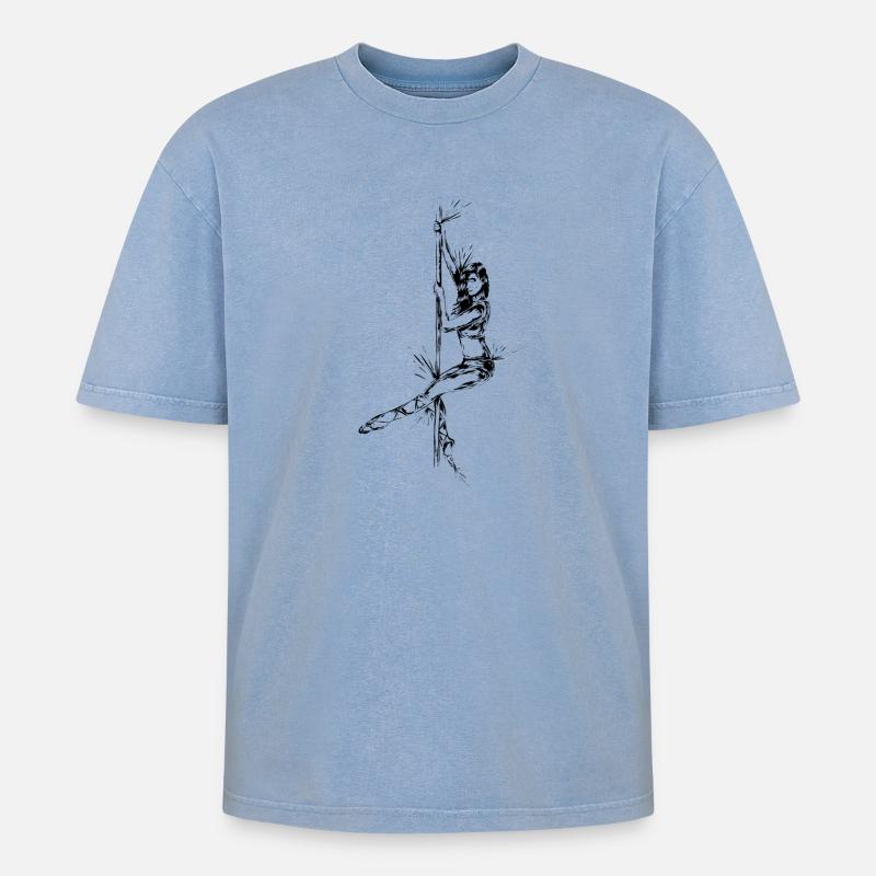 Pole Dance - Oversized Unisex Premium Acid-Washed T-Shirt - Blau Acid Wash