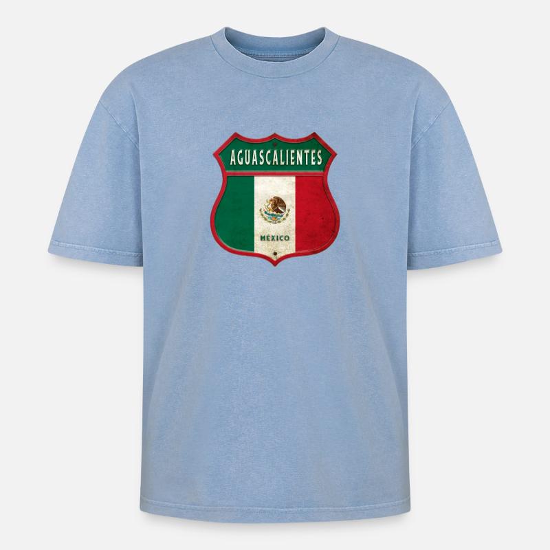 Aguascalientes Mexiko Wappen Design - Oversized Unisex Premium Acid-Washed T-Shirt - Blau Acid Wash