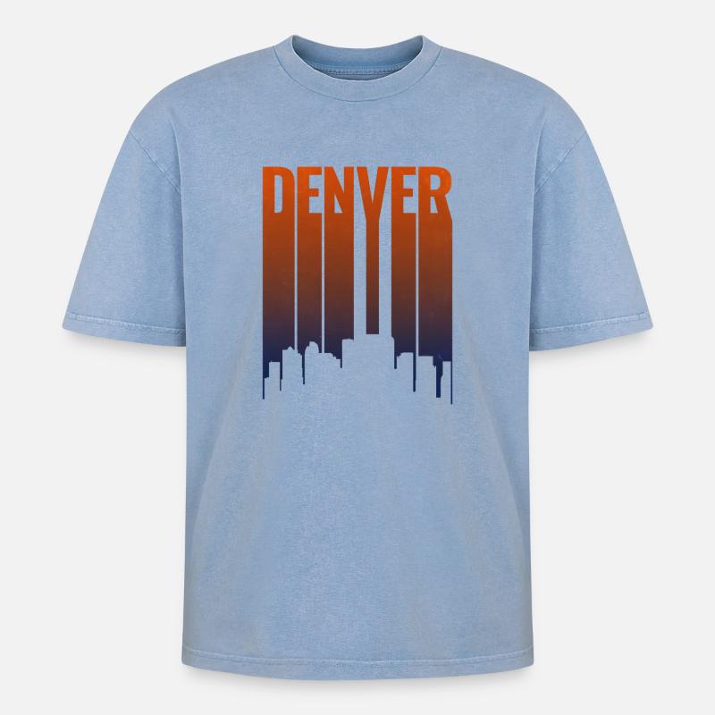Denver Skyline Gradient - Oversized Unisex Premium Acid-Washed T-Shirt - acid washed blue
