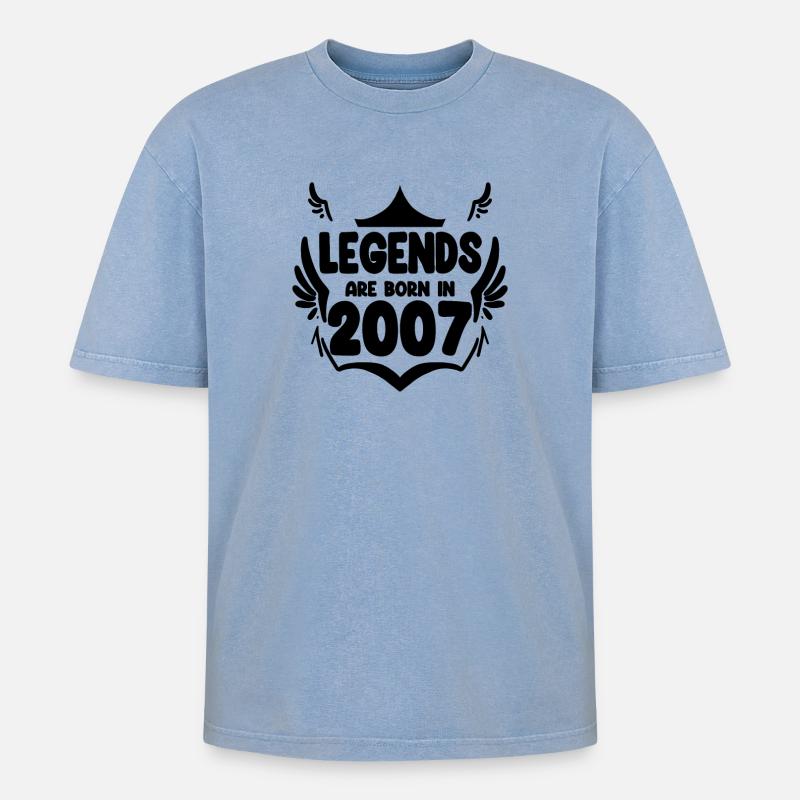 2007 - Born 2007 - Oversized Unisex Premium Acid-Washed T-Shirt - acid washed blue
