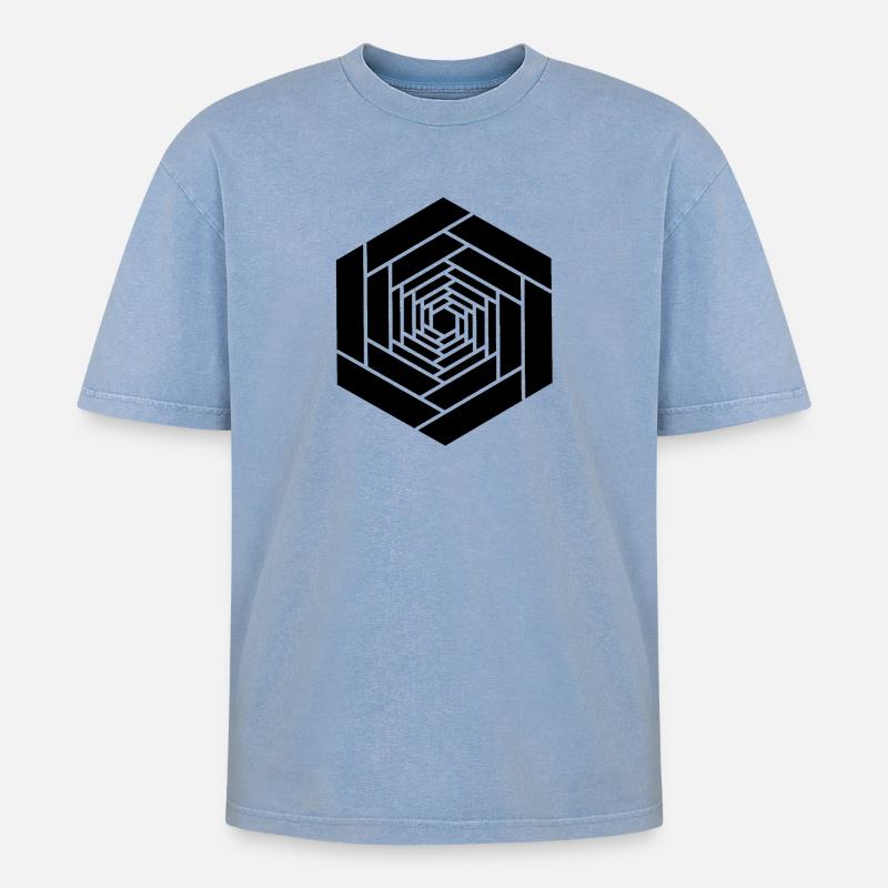 Hexagone infini noir fleur - T-shirt Premium unisexe oversize acid-washed - bleu délavé acide