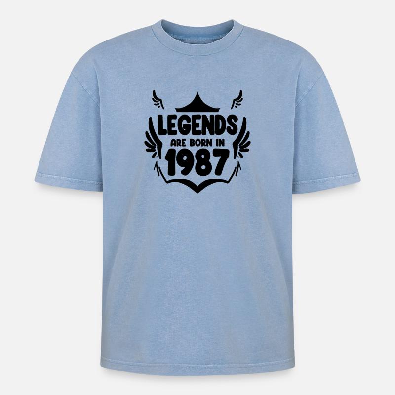 1987 - Born 1987 - Oversized Unisex Premium Acid-Washed T-Shirt - acid washed blue