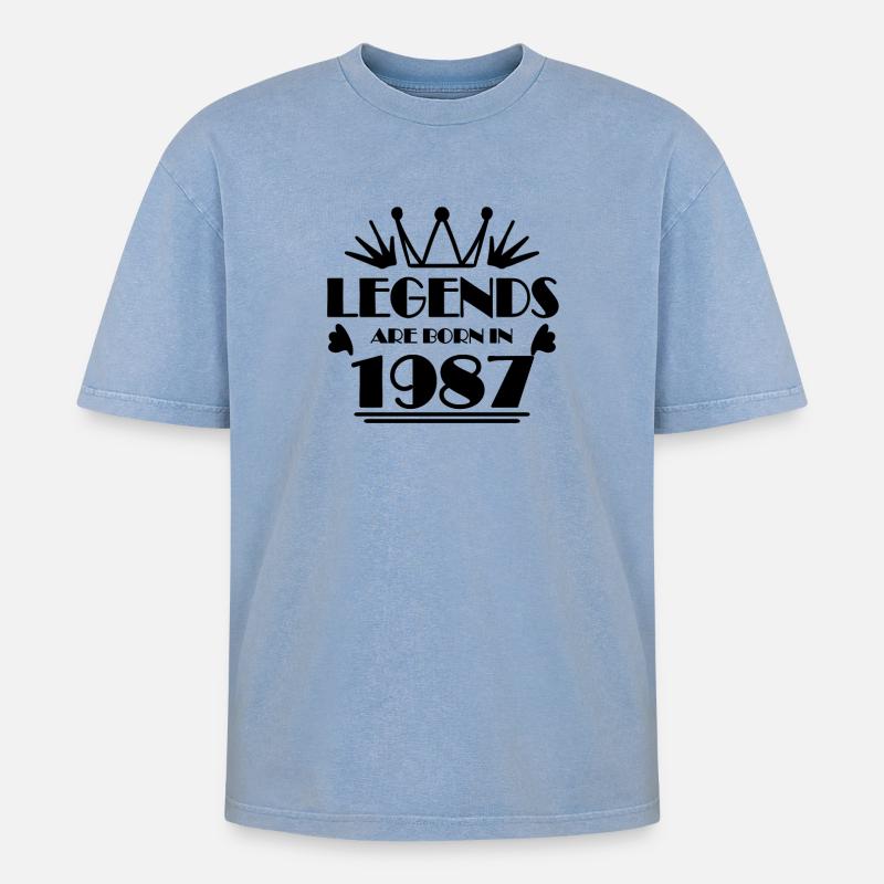 1987 - Born 1987 - Oversized Unisex Premium Acid-Washed T-Shirt - acid washed blue