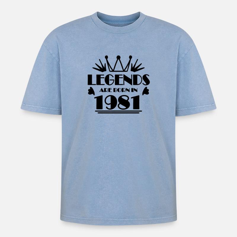 1981 - Born 1981 - Oversized Unisex Premium Acid-Washed T-Shirt - acid washed blue