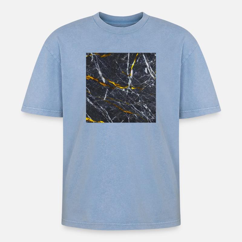 Marmor Schwarz Gold Textur - Oversized Unisex Premium Acid-Washed T-Shirt - Blau Acid Wash
