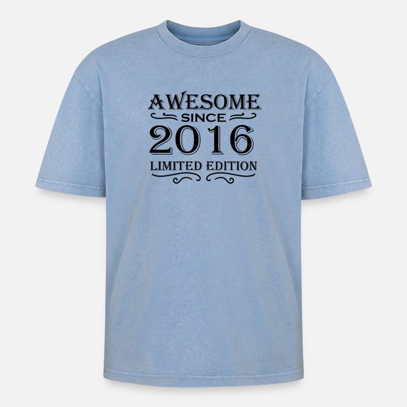 2016 - Oversized Unisex Premium Acid-Washed T-Shirt - Blau Acid Wash