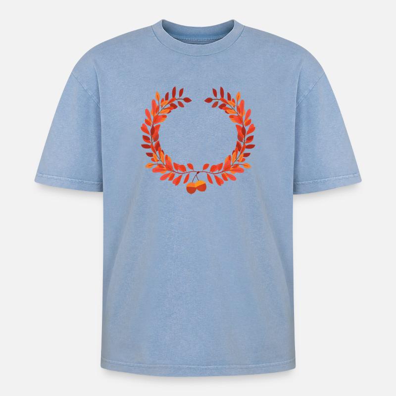 Herbstlaub Kranz mit Eicheln - Oversized Unisex Premium Acid-Washed T-Shirt - Blau Acid Wash