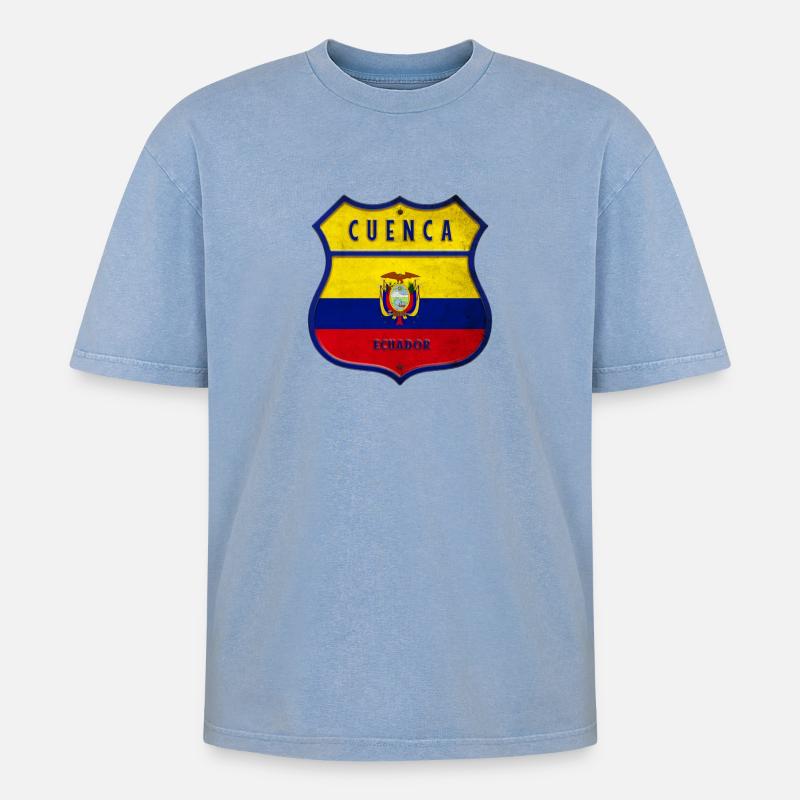Cuenca Drapeaux de l'Equateur - T-shirt Premium unisexe oversize acid-washed - bleu délavé acide