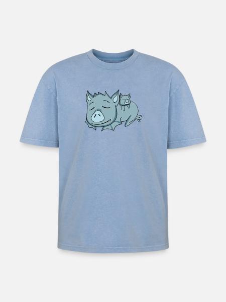 Pipistrello con pipistrello - Famiglia - T-shirt unisex oversize Premium acid-washed - blu lavaggio acido