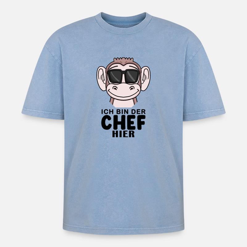 Cool Affe Chef - Oversized Unisex Premium Acid-Washed T-Shirt - Blau Acid Wash