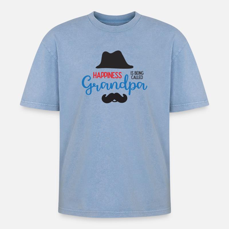Happines wird Opa genannt - Oversized Unisex Premium Acid-Washed T-Shirt - Blau Acid Wash