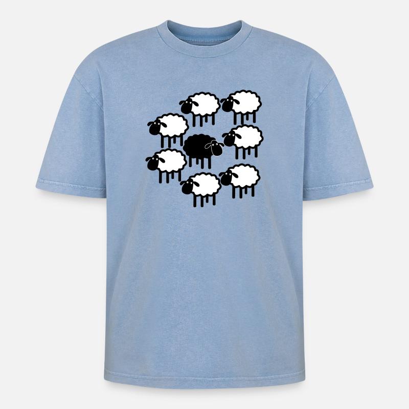 Mitternachts-Schafparade - Oversized Unisex Premium Acid-Washed T-Shirt - Blau Acid Wash