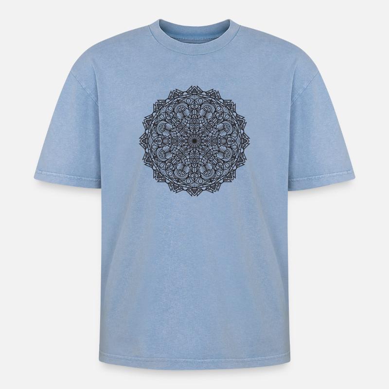 Mandala - Oversized Unisex Premium Acid-Washed T-Shirt - Blau Acid Wash