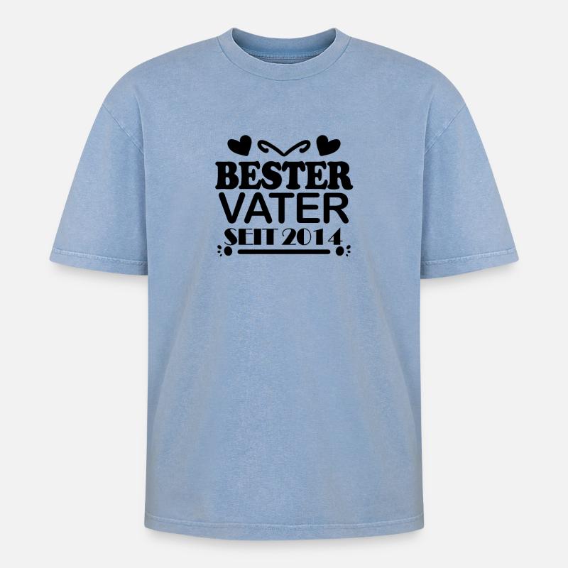 Bester Vater seit 2014 - Oversized Unisex Premium Acid-Washed T-Shirt - Blau Acid Wash