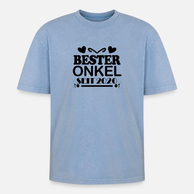 Bester Onkel seit 2020 - Oversized Unisex Premium Acid-Washed T-Shirt - Blau Acid Wash