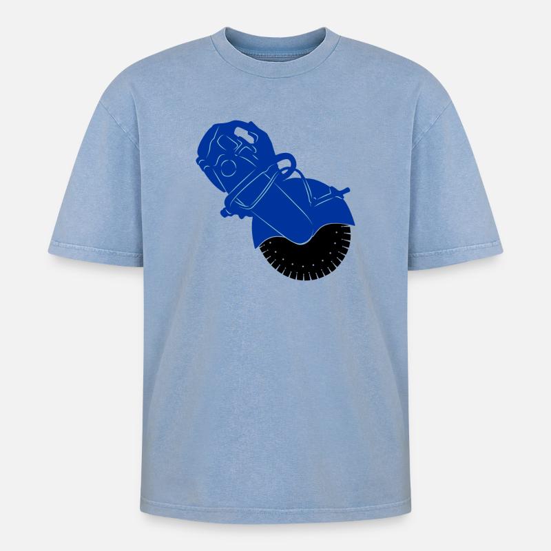 Pflastersteinsäge oder Steinsägemaschine - Oversized Unisex Premium Acid-Washed T-Shirt - Blau Acid Wash