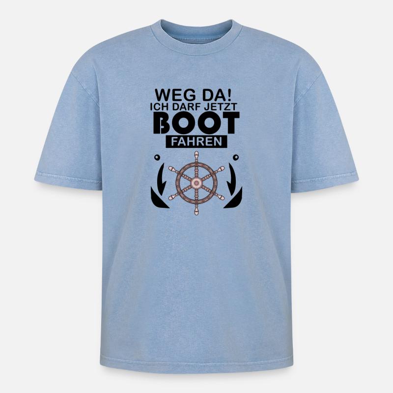 Bootsführerschein Motorboot Geschenk - Oversized Unisex Premium Acid-Washed T-Shirt - Blau Acid Wash