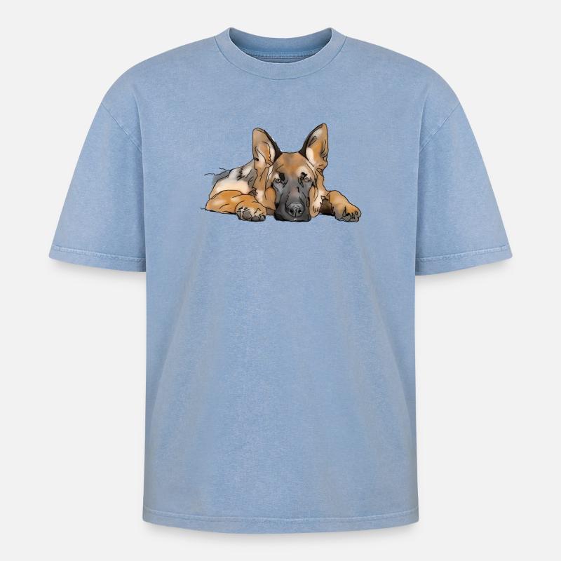Schäferhund - Oversized Unisex Premium Acid-Washed T-Shirt - Blau Acid Wash