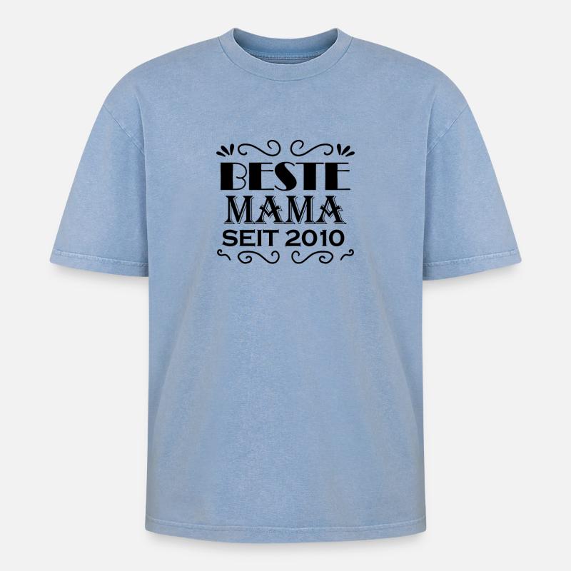 Beste Mama seit 2010 - Oversized Unisex Premium Acid-Washed T-Shirt - Blau Acid Wash