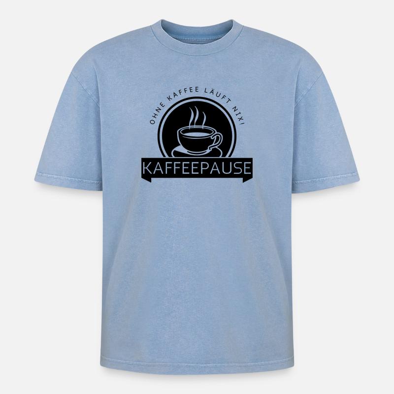 Kaffeepause - Oversized Unisex Premium Acid-Washed T-Shirt - Blau Acid Wash