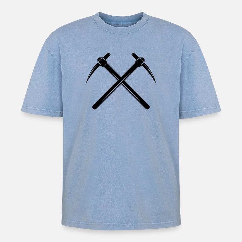 Zwei Spitzhacken gekreuzt - Oversized Unisex Premium Acid-Washed T-Shirt - Blau Acid Wash
