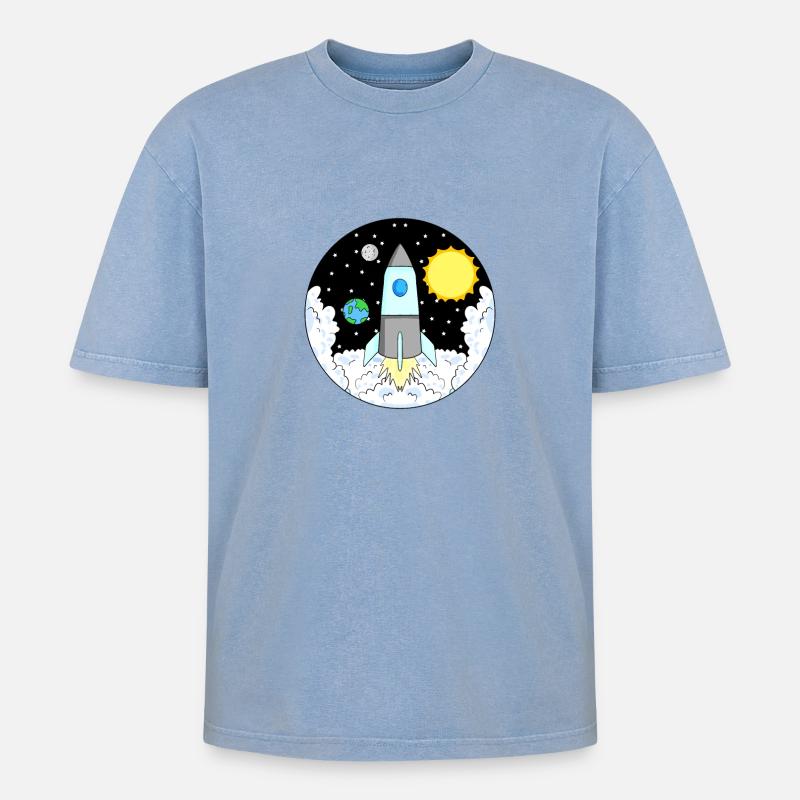 Rocket Space Space - Oversized Unisex Premium Acid-Washed T-Shirt - acid washed blue