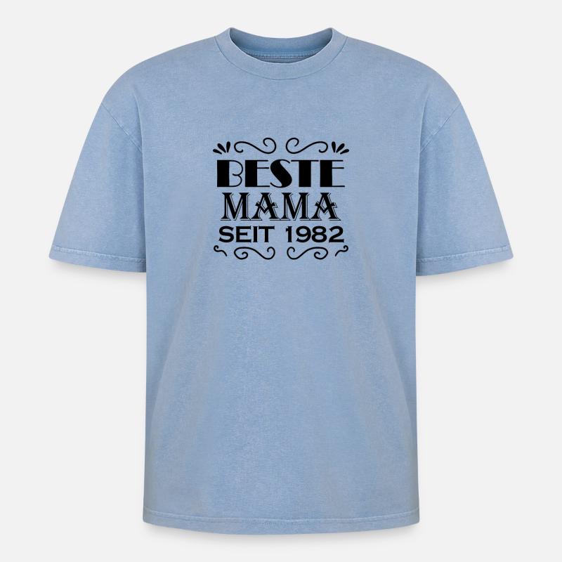 Beste Mama seit 1982 - Oversized Unisex Premium Acid-Washed T-Shirt - Blau Acid Wash