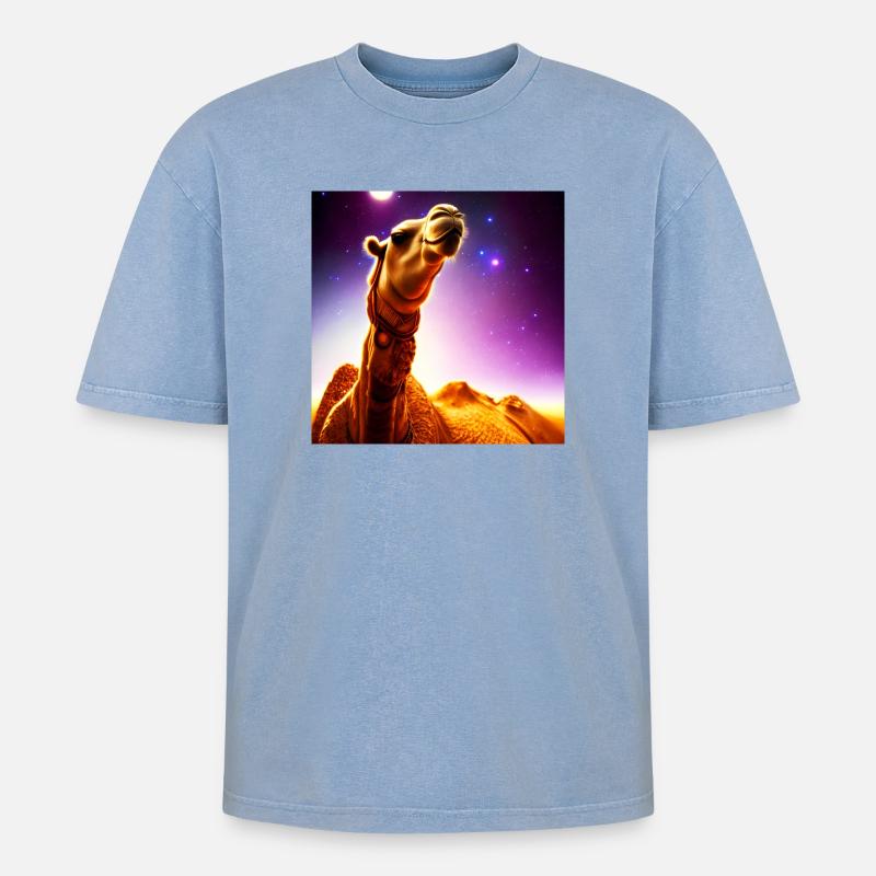 Dromedar Kamel - Wüstenschiff - Oversized Unisex Premium Acid-Washed T-Shirt - Blau Acid Wash