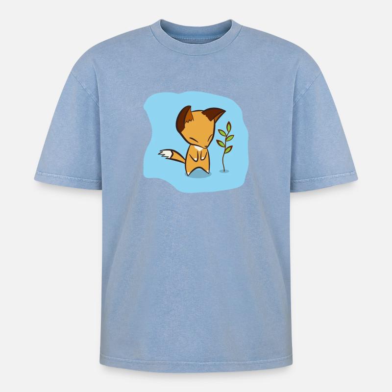 Fuchs - Oversized Unisex Premium Acid-Washed T-Shirt - Blau Acid Wash