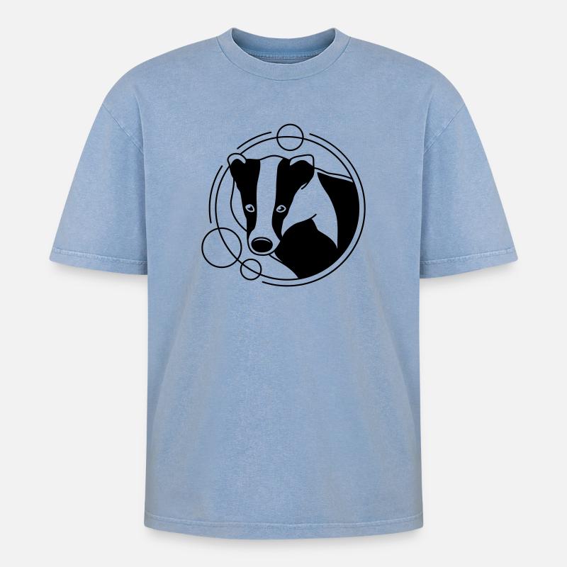 Dachs in geometrischer Form - Line-Art-Design - Oversized Unisex Premium Acid-Washed T-Shirt - Blau Acid Wash