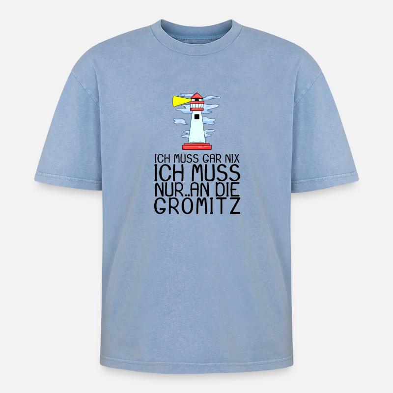 Grömitz Spruch Sprüche - Oversized Unisex Premium Acid-Washed T-Shirt - Blau Acid Wash