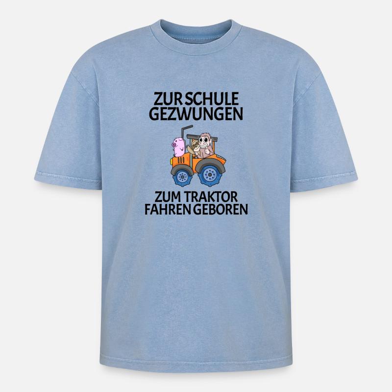 Schule Einschulung Traktor Geschenk Lustig - Oversized Unisex Premium Acid-Washed T-Shirt - Blau Acid Wash