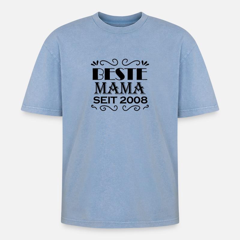 Beste Mama seit 2008 - Oversized Unisex Premium Acid-Washed T-Shirt - Blau Acid Wash