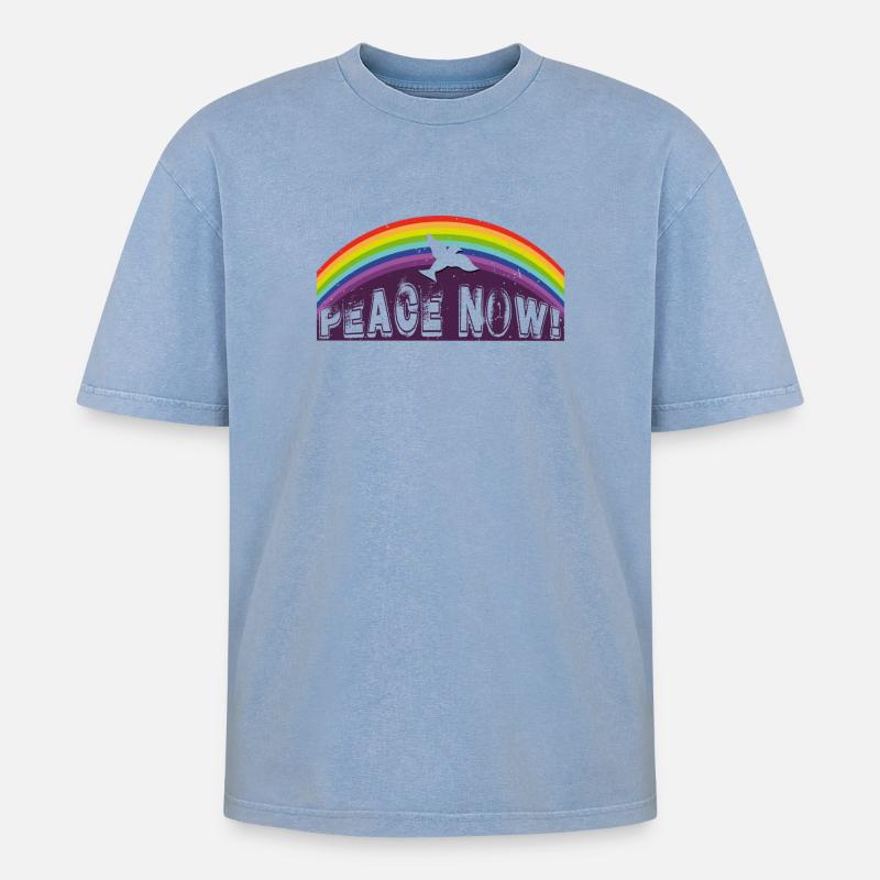 PEACE NOW mit Friedenstaube - Oversized Unisex Premium Acid-Washed T-Shirt - Blau Acid Wash