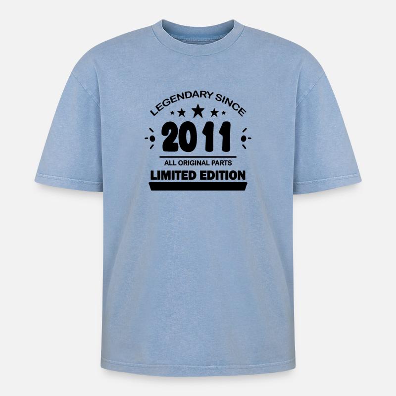 2011 - Oversized Unisex Premium Acid-Washed T-Shirt - Blau Acid Wash