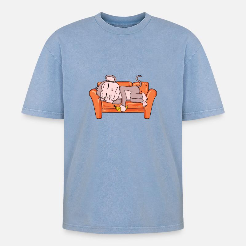Monkey - Oversized Unisex Premium Acid-Washed T-Shirt - acid washed blue