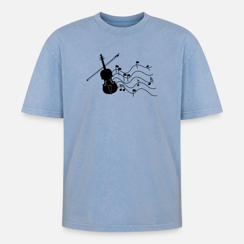 Violine mit Noten Schattenbild, - Oversized Unisex Premium Acid-Washed T-Shirt - Blau Acid Wash