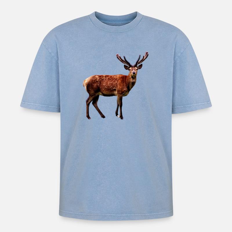 Hirsch - Oversized Unisex Premium Acid-Washed T-Shirt - Blau Acid Wash
