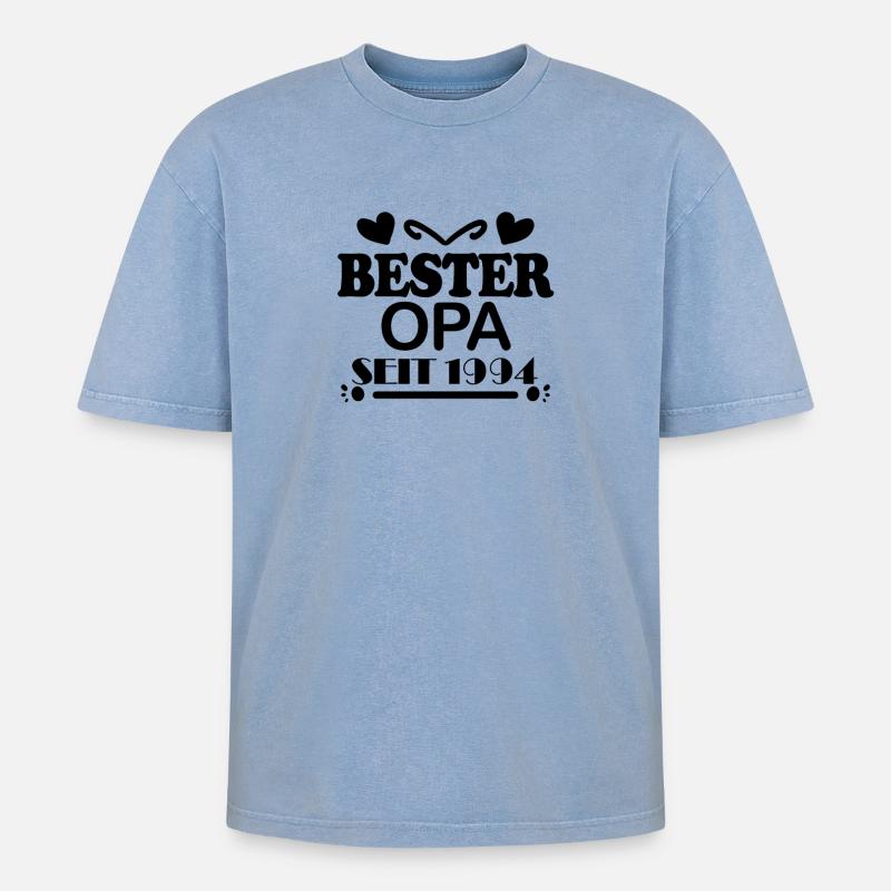 Bester Opa seit 1994 - Oversized Unisex Premium Acid-Washed T-Shirt - Blau Acid Wash