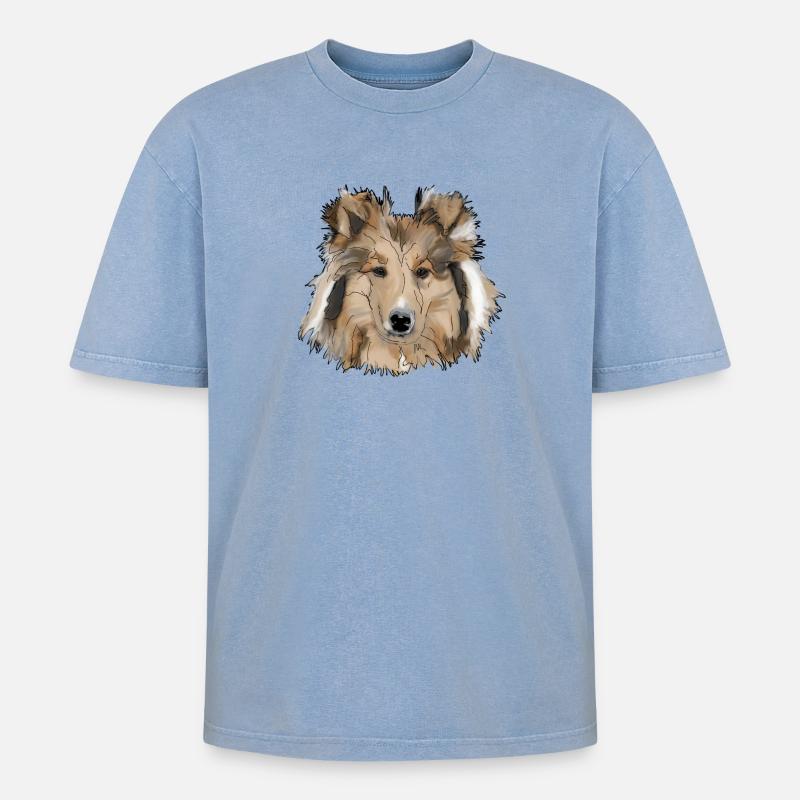 Collie - Unisex oversized Premium acid-washed T-paita - sininen happopesty