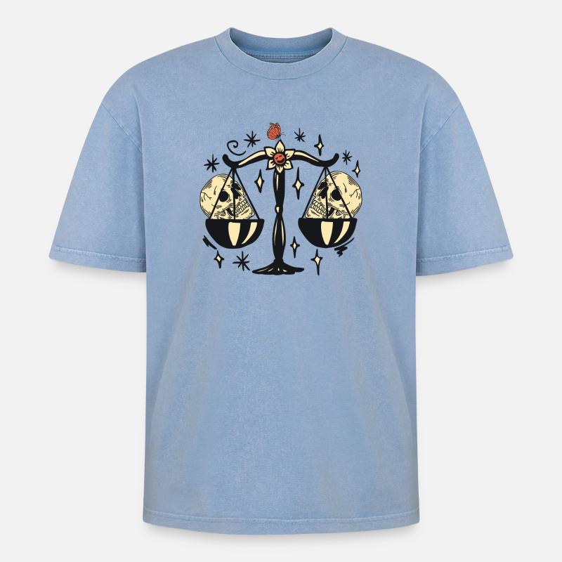 Libra with skulls - Oversized Unisex Premium Acid-Washed T-Shirt - acid washed blue