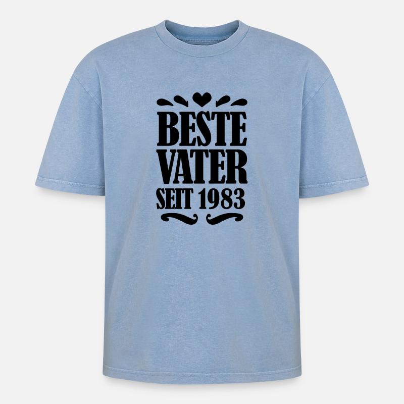 Bester Vater seit 1983 - Oversized Unisex Premium Acid-Washed T-Shirt - Blau Acid Wash