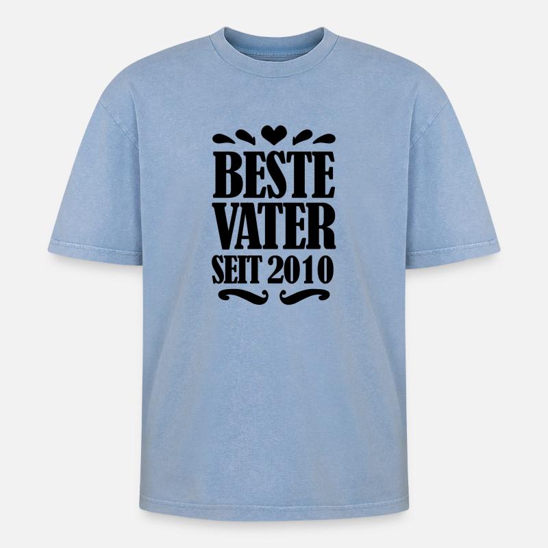 Bester Vater seit 2010 - Oversized Unisex Premium Acid-Washed T-Shirt - Blau Acid Wash